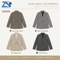 Blazer sur mesure Zesheng pour femme, à carreaux, manches longues, col cranté, veste de costume, style preppy, pour le travail
