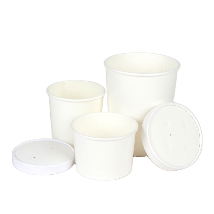 Custom leakproof and waterproof white paper soup bowl cup with paper lid