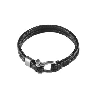 Pulsera de cuerda tejida a mano de Milán con hebilla de herradura de acero inoxidable, pulsera plateada para hombre, joyería de regalo. - Product Image 4