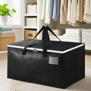 Black Non Woven <b>Storage</b> <b>Bag</b> Zipper Closure Carry Handle Collapsible Organizer for Clothing Quilt Seasonal Packing - Product Image 2