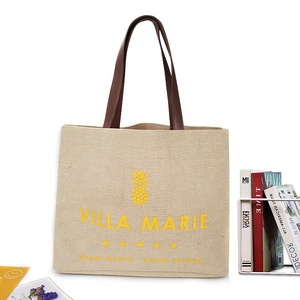 Sacs à main en <span class=keywords><strong>toile</strong></span> <span class=keywords><strong>de</strong></span> <span class=keywords><strong>jute</strong></span> pour shopping écologique Sacs en <span class=keywords><strong>jute</strong></span> avec poignées en <span class=keywords><strong>cuir</strong></span> Fourre-tout - Product Image 2