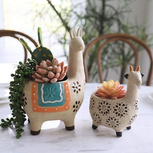 Ceramic Animal Succulent Planter Pots <strong>Cute</strong> Alpaca Llama Goat Rough Pottery Unglazed Flower <strong>Plant</strong> Pots Indoor with Drainage - Product Image 2