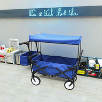 Chariot pliant industriel à quatre roues avec plateforme de toit, capacité de charge de 45 kg, pour camping en extérieur, remorquage d'enfants, courses/usage professionnel des outils