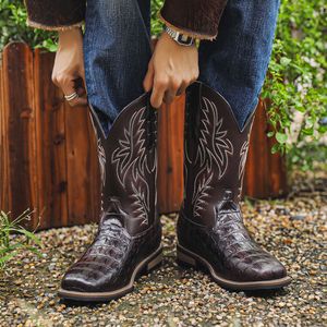 Stivali da <span class=keywords><strong>uomo</strong></span> in pelle neri con fibbia, stile western, senza decorazioni, in PU artificiale marrone, con lacci, altezza al ginocchio, taglie 38-48 - Product Image 4
