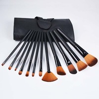 Ensemble de 12 pinceaux de maquillage vegan en poils synthétiques avec manche en bois noir confortable Dongshen pour le correcteur et les lèvres