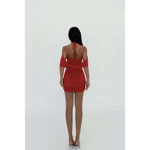 Robe Rouge Basique Élégante Style Casual Femme avec Design Haut-Bas Personnalisable Tissu Georgette Longueur Genou pour Club Jour Férié - Product Image 1