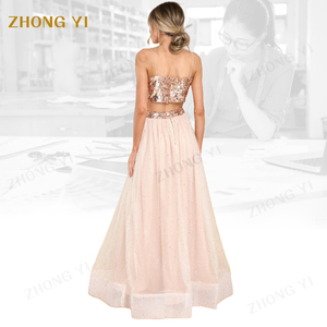 Factory Custom Women's Sexy Underwear Chiffon <strong>Top</strong> Ladies Skirt Set Beautiful <strong>Rose</strong> <strong>Gold</strong> Sequin Woman Two Piece Set - Product Image 5