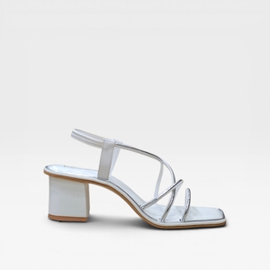 Womens Square Toe Metallic Silver Block Heel <b>Sandals</b> Elegant Strappy Slingback Low Heel Casual Party Footwear Style - Product Image 3