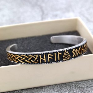 Bracelet pour homme en acier inoxydable de style nordique rétro, design viking en forme de C, motif géométrique, bijou cadeau - Product Image 2