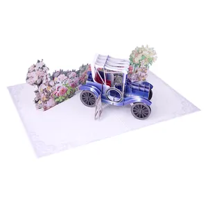 3D-Gruß Pop-up-Karte Hochzeits einladung Hochzeit klassisches Auto Modell Design anpassen