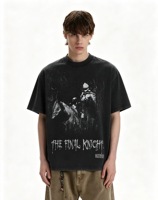 T-shirt court unisexe noir streetwear oversize à manches courtes, imprimé personnalisé de haute qualité, effet vieilli et délavé
