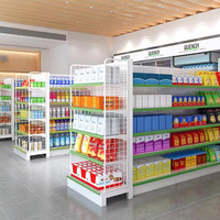 Hochwertiges Supermarkt-Displayregal Leichtes Holz-Stahl-Equipment Guter Preis Laden-Aufbewahrung Metallregal Halterung LED-Beleuchtung