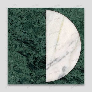 Зеленый камень Верде Гватемала Бьянко Каррара, белый мрамор, полумесяц, мозаика, водоструйный медальон, дизайн мраморного пола - Product Image 4