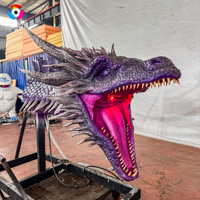 Tête de dragon animatronique violette de 1,5 m avec LED lumineuses, modèle de dinosaure réaliste, accessoire interactif pour parc d'attractions