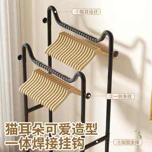 Perchero moderno de pie con doble barra rectangular, tendedero portátil móvil con ruedas para uso doméstico - Product Image 4