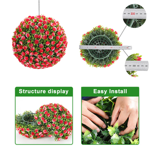 Q15A Garden Home Decoration Faux Topiary Hängende Pflanzen Grün blätter und Rote Rose Künstliche Blumen kugel - Product Image 6