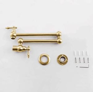 <span class=keywords><strong>Rubinetto</strong></span> da cucina pieghevole a <span class=keywords><strong>doppio</strong></span> snodo in ottone non laccato, montaggio a parete, finitura oro spazzolato - Product Image 6