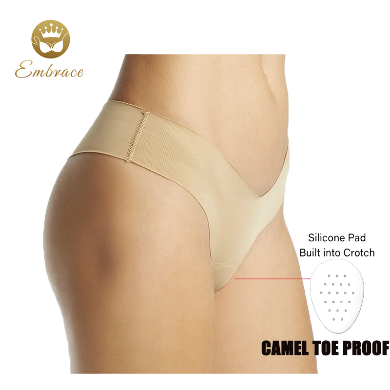 Embrace Sports and Fitness Underwear Women's Panties With Low Waist V Shape Seamless Camel Toe Cover Thong with Pad