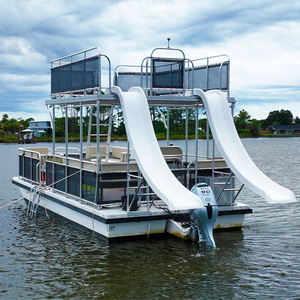 2025 lujo 7m-11M aluminio de dos pisos <span class=keywords><strong>Trimaran</strong></span> pontón barco fueraborda motor para flotante ocio barcaza yate para la venta - Product Image 1