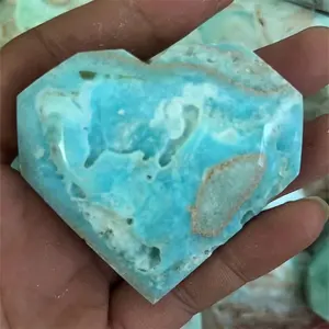 Pedra de cristal de escultura em forma de coração para presente de casamento, pedra de hemimorfito azul natur, artesanato de cura com pedras preciosas