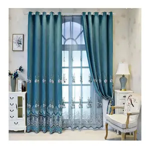 wholesale AMERICAN STYLE embroidery used hotel blue curtains cartain for window