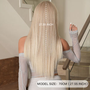 Wig pirang panjang berlapis lurus renda depan untuk wanita Bagian Medium Wig tanpa lem sintetis rambut Matte alami 30 inci - Product Image 2