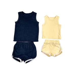 Canotta e pantaloncini senza maniche in cotone tinta unita per bambini - Product Image 4