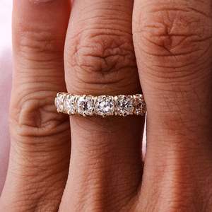 แหวนทองแท้ 10k 14k 18k ทรงโมอิสซาไนต์ ทรงโอแลนด์คัท แหวนแถว ดีไซน์เรียบง่าย หกเม็ด สำหรับผู้หญิง - Product Image 5