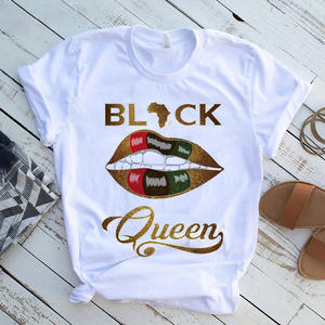 Venta al por mayor de belleza Africana señora mujer camiseta negra chica <span class=keywords><strong>historia</strong></span> mes mujer camiseta melanina dibujos animados gráfico impresión camiseta - Product Image 4