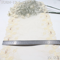 29CM Bordir Bunga Mengkilap Warna Ivory, Renda Bordir Mesh Lembut untuk Desain Koleksi Lingerie Premium