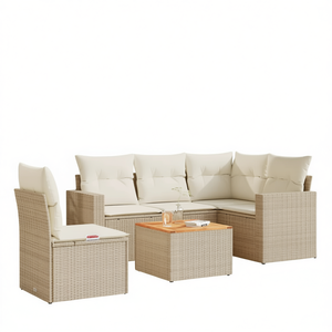 Conjunto de Sofás de Jardín de Ratán Beige para 6 Personas, Muebles de Exterior Resistentes a la Intemperie, Diseño Contemporáneo - Product Image 1