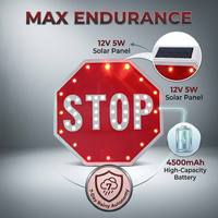Panneau STOP octogonal à énergie solaire 24 pouces |   Feux d'avertissement clignotants à LED |   Panneau de signalisation routière réfléchissant en aluminium étanche IP65 pour