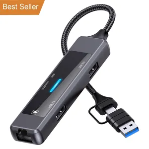 Amazon sıcak satış mikro tip c Hub 5 in 1 usb-c hub adaptörü ile kart okuyucu RJ45 100Mb usb 3.0 2.0 akıllı ev hub için