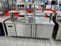 Comptoir de préparation et de refroidissement pour bubble tea en acier inoxydable, avec bac à glace intégré, capacité 280L, efficacité énergétique 5 étoiles, pour salon de bubble tea