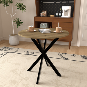 31.5 Inch Round Dining <b>Table</b> Brown Metal Black Legs Modern Kitchen <b>Table</b> for 2-4 People - Product Image 3