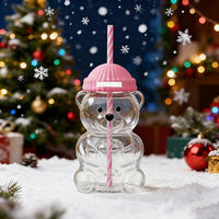 Bouteille d'eau en forme d'ours mignon avec couvercle en tricot et paille, résistante aux hautes températures, gobelet simple paroi, cadeaux pour enfants, vente en gros d'usine