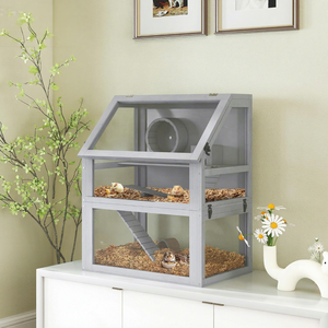 Casa de Madera de Abeto de Lujo Moderna y Clásica para Hámsteres y Gerbillas, de 3 Niveles Desmontables, con Base Profunda de 32 cm, Balancín, Rueda de Ejercicio y Rampas - Product Image 2