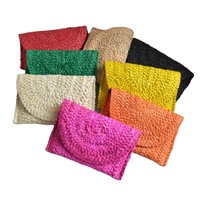 Client tendance Boho été plage coloré raphia herbe tissé pochette sac à main fourre-tout décontracté avec fermeture à glissière perles décoration