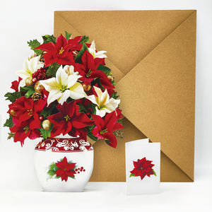 ورق تزيين أعياد الميلاد 3D <span class=keywords><strong>Poinsettia</strong></span> بطاقة تحية ثلاثية الأبعاد مع بطاقة ملاحظة ومظروف - Product Image 4