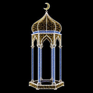 Pavillon bleu en forme de <span class=keywords><strong>colonne</strong></span>, dôme en forme d'oignon, haut de forme croissant, filet lumineux LED, base hexagonale, motif Ramadan, pour la décoration de pelouse d'hôtel - Product Image 1