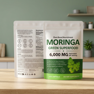 Capsules de Moringa vert super-aliment en gélules molles OEM – Favorise la relaxation, l'énergie naturelle, antioxydant, saveur fruitée, sans gluten, pour adultes - Product Image 3