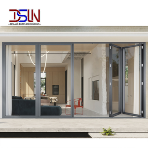Porte accordéon moderne en aluminium robuste, porte coulissante pliante en verre pour extérieur, système de patio à double vitrage pour la maison - Product Image 1