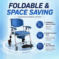 Chaise de transfert et de douche portable en aluminium avec repose-pieds, pliable, pour toilettes, pour personnes âgées, avec roues, multifonction, capacité 125 kg