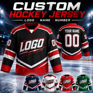 Maillot de hockey sur glace personnalisé avec logo brodé, sublimation, uniforme d'équipe, manches longues, col en V, t-shirt de sport avec logo - Product Image 4