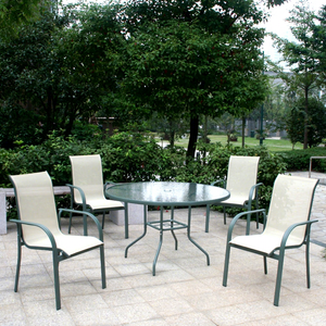 Leisure Outdoor Furniture Modern Style <b>Garden</b> <b>Set</b> Steel Tea Coffee Dining Table & 4 Chairs for Parks & Exteriors - Product Image 3