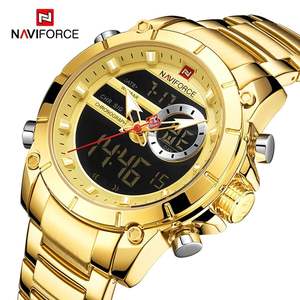 Reloj NAVIFORCE 9163 de Primera Marca para Hombre, Reloj Deportivo de Cuarzo Dorado con Pantalla Analógica LED, Nuevo Reloj de Pulsera Deportivo para Hombre - Product Image 1
