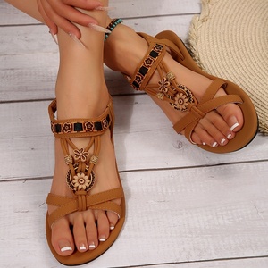Sandalias Romanas de <span class=keywords><strong>Mujer</strong></span> Tallas Grandes con Punta Abierta, Planas, Florales, con Pedrería, Transpirables, para Playa y Verano - Precio Especial al por Mayor - Product Image 2