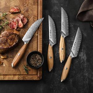 HEZHEN جديد طاقم سكاكين لحمة اللحم 4 قطع سكاكين لحمة اللحم من الفولاذ الموسدسك مقبض من خشب الزيتون - Product Image 4