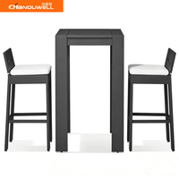 Ensemble de bar en aluminium pour extérieur, résistant aux intempéries, 1 table et 2 tabourets, ensemble moderne noir de table haute et de tabourets pour balcon, bord de piscine, cour