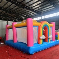 Château gonflable arc-en-ciel coloré 5x5m, équipement de jeu extérieur pour jardin, location pour fête d'anniversaire, château gonflable pour enfants
